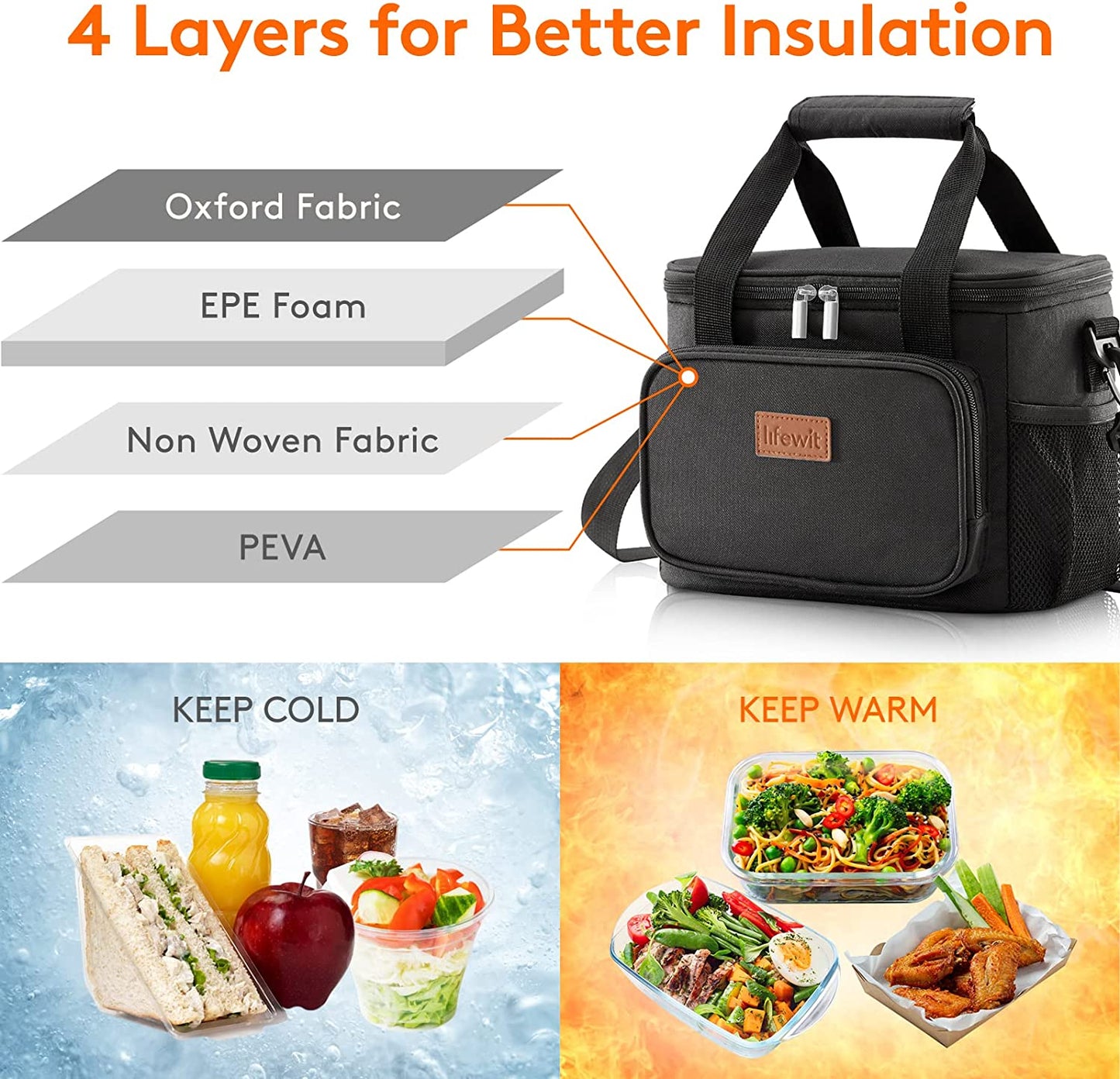 Lunch Bag for Men, Insulated Lunch Box Leakproof Soft Cooler Cooling Tote for Adult Women, Waterproof Reusable Lunch Bags for Work Office Outdoor Picnic Camping, Black, 12-Can (9L)
