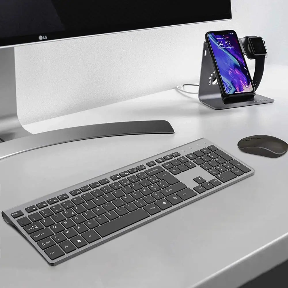 Wireless Keyboard and Mouse Combination, 2.4 Gigahertz Stable Connection Rechargeable Battery, Uk/France/Korean/Spain/Us Layout
