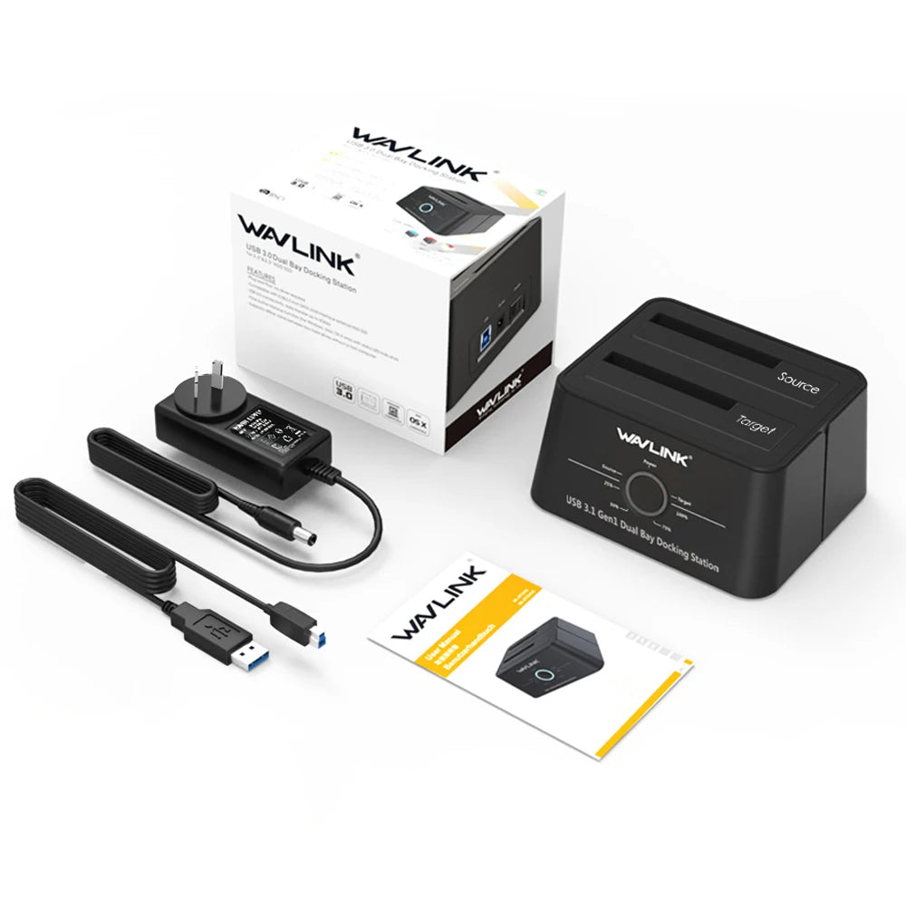 High Speed USB 3.0 to SATA Dual Bay External Hard Drive Docking Station 5Gbps for 2.5/3.5" SSD HDD Fast Offline Clone