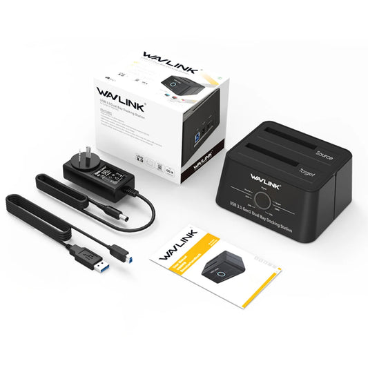 High Speed USB 3.0 to SATA Dual Bay External Hard Drive Docking Station 5Gbps for 2.5/3.5" SSD HDD Fast Offline Clone