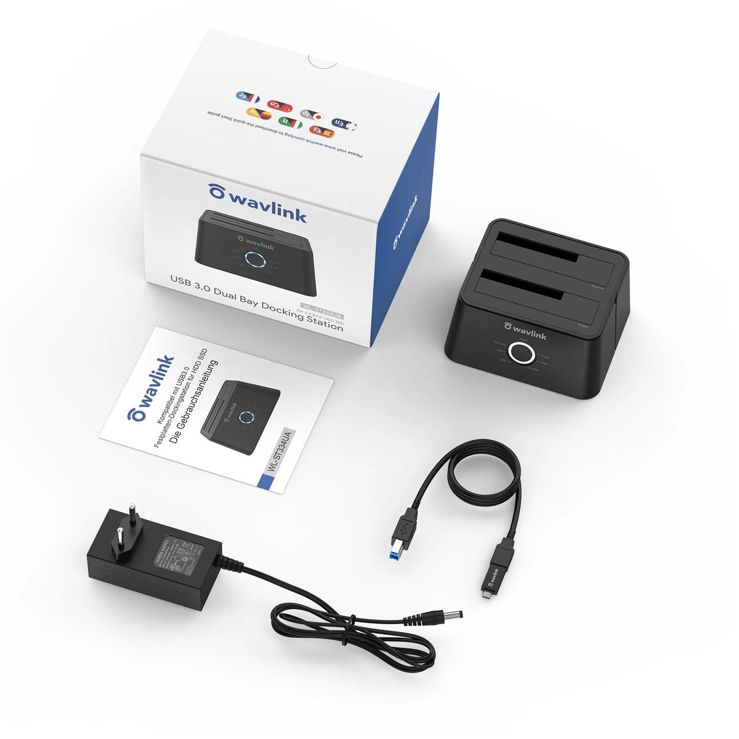 High Speed USB 3.0 to SATA Dual Bay External Hard Drive Docking Station 5Gbps for 2.5/3.5" SSD HDD Fast Offline Clone