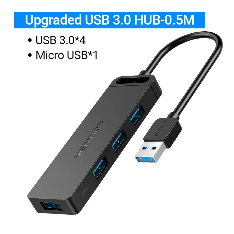 USB HUB 3.0 HUB USB 2.0 HUB Multi USB Splitter Adapter 4 Ports Speed with Micro USB Charging Port for PC Laptop HUB USB