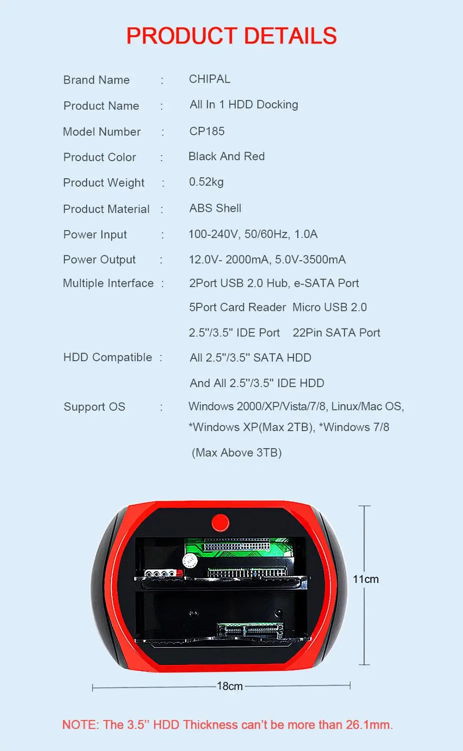 All in 1 HDD Docking Station USB 2.0 to 2.5" 3.5" IDE SATA Esata External HD Box Hard Disk Drive Enclosure Card Reader