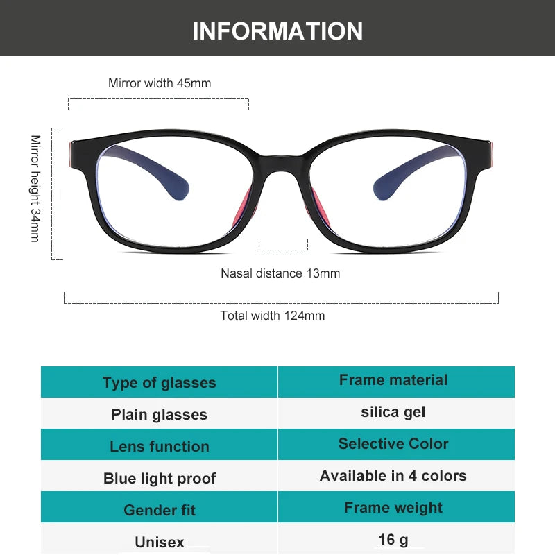 Anti Blue Light Kids Glasses Children Boy Girls Computer Transparent Blocking Reflective Eyeglasses Silicone Soft Frame Eyewear