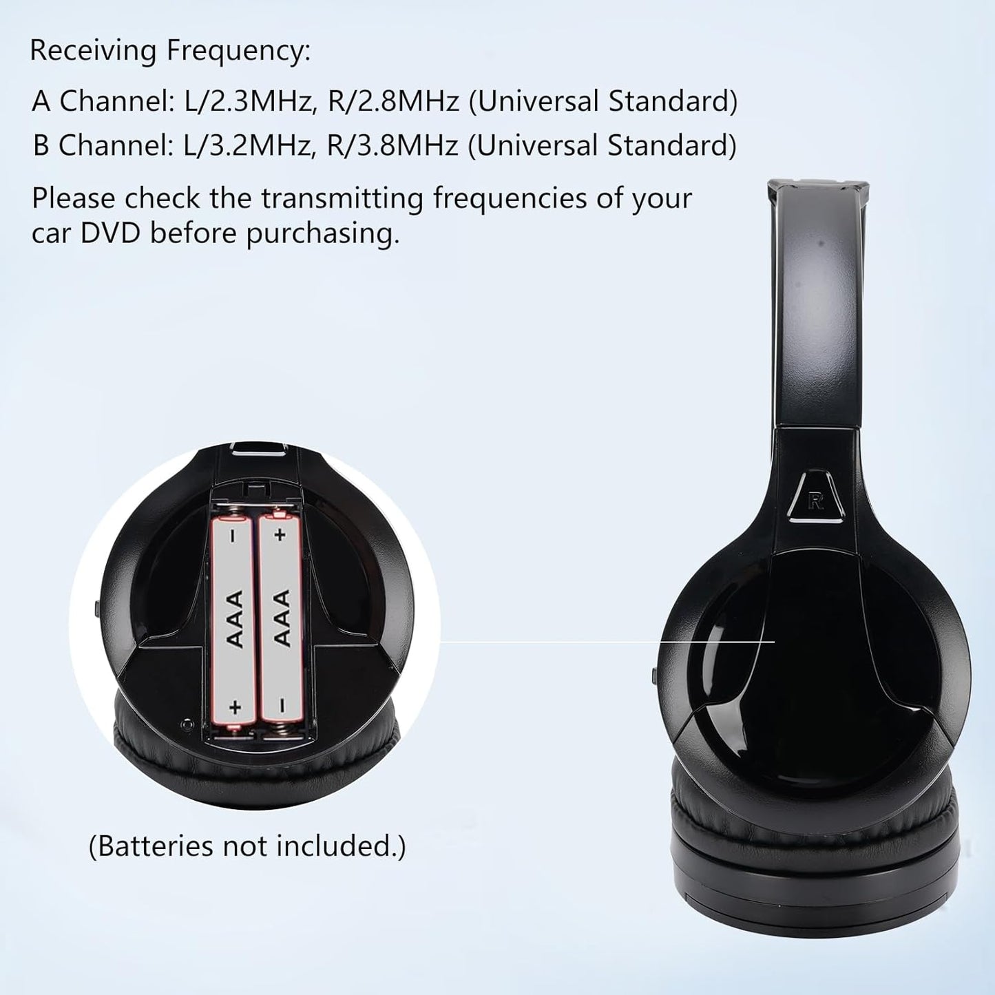 2 Channel Cordless IR Headset Foldable Headphones,Infrared Headphones IR Stereo O Headphone Earphone for Car Headrest DVD