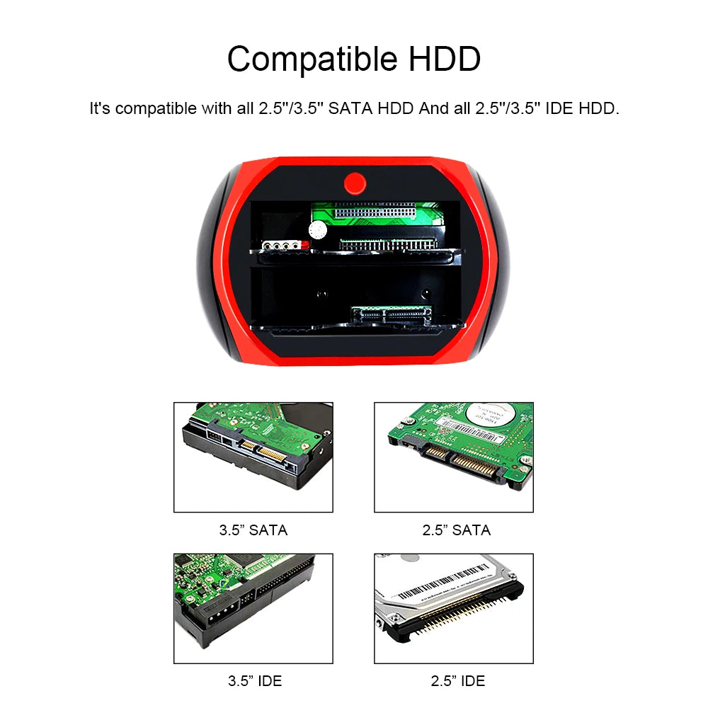 All in 1 HDD Docking Station USB 2.0 to 2.5" 3.5" IDE SATA Esata External HD Box Hard Disk Drive Enclosure Card Reader