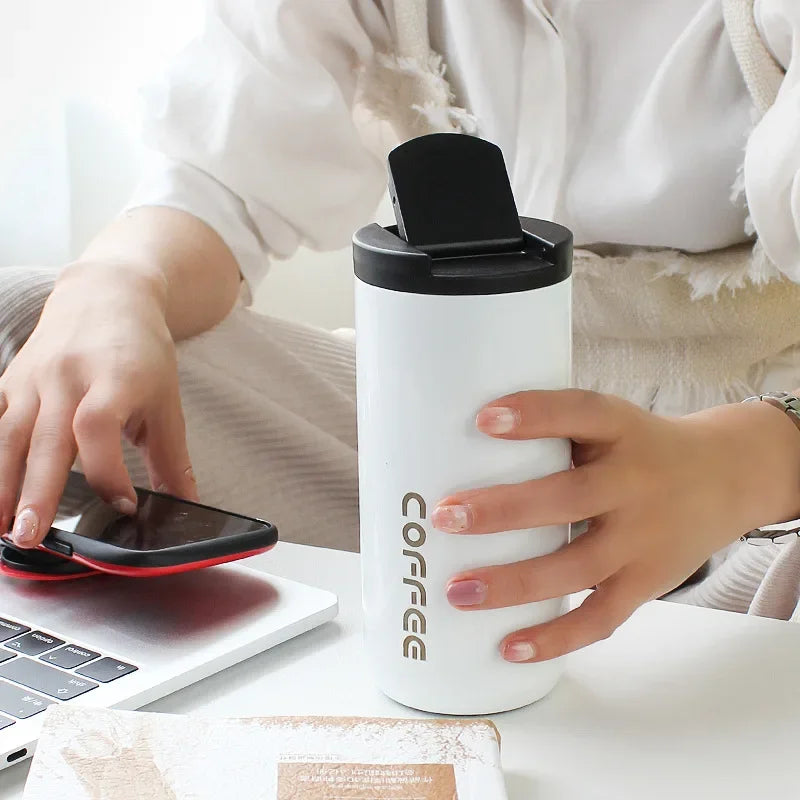 Stainless Steel Coffee Mug with Lid Thermal Cup Thermos for Water Cafe Travel Drinkware Insulated Water Bottle 400Ml