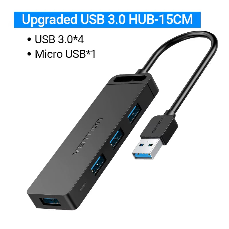 USB HUB 3.0 HUB USB 2.0 HUB Multi USB Splitter Adapter 4 Ports Speed with Micro USB Charging Port for PC Laptop HUB USB