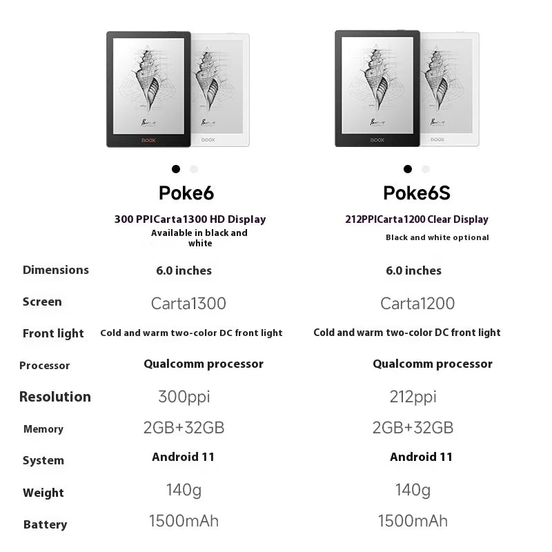 BOOX Poke6 Poke6S Black 6-Inch E-Book Reader Smart Reading Portable Electronic Notebook 300Ppi Backlight Bluetooth