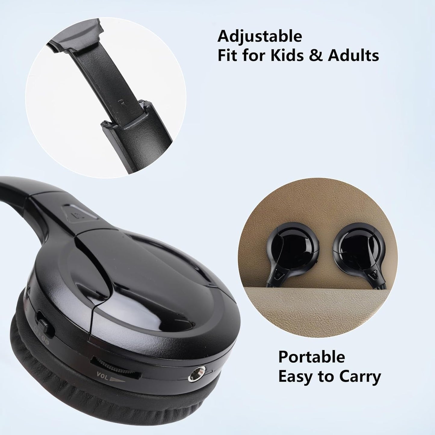 2 Channel Cordless IR Headset Foldable Headphones,Infrared Headphones IR Stereo O Headphone Earphone for Car Headrest DVD