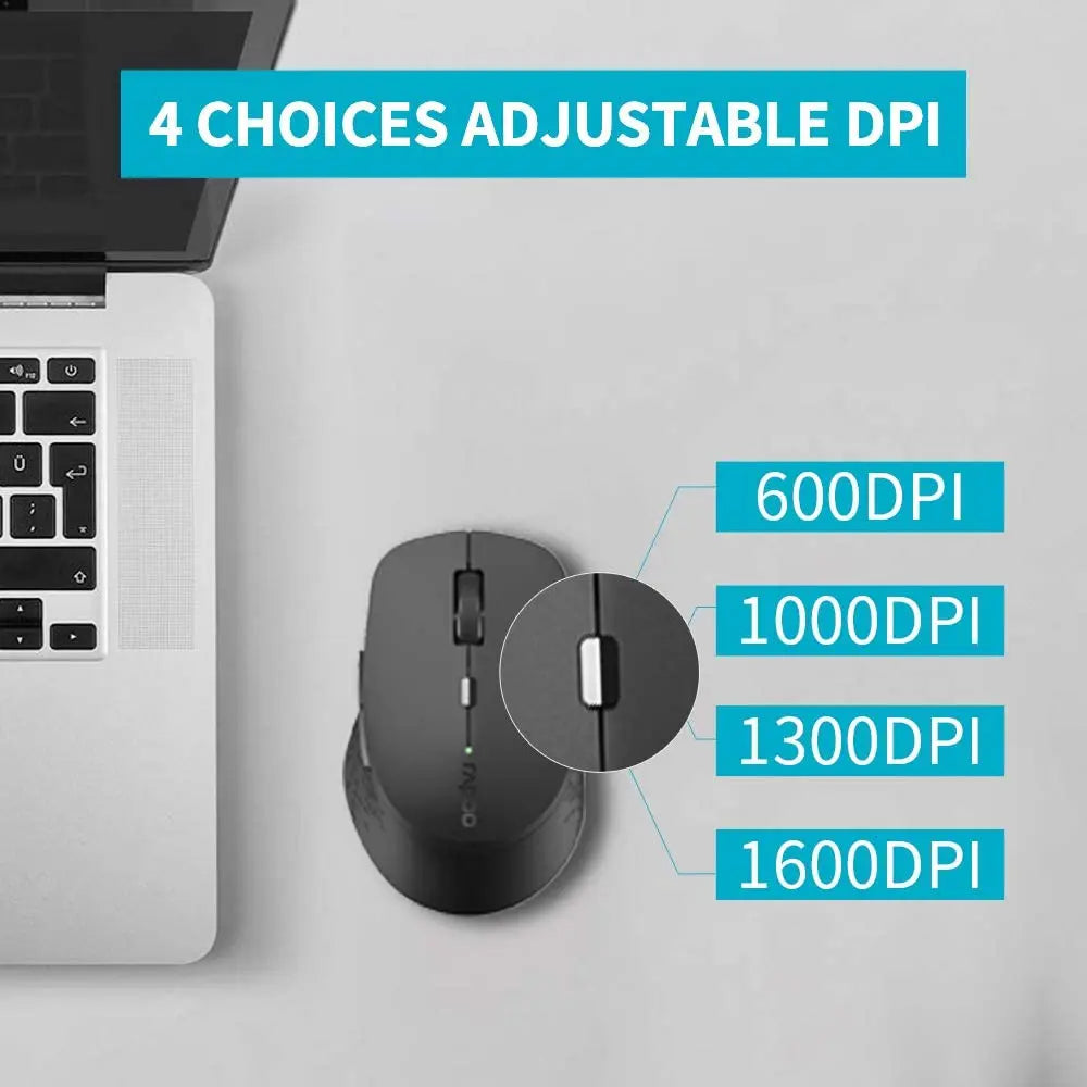 New  Multi-Mode Silent Wireless Mouse with 1600DPI Bluetooth-Compatible and 2.4Ghz for Three Devices Connection