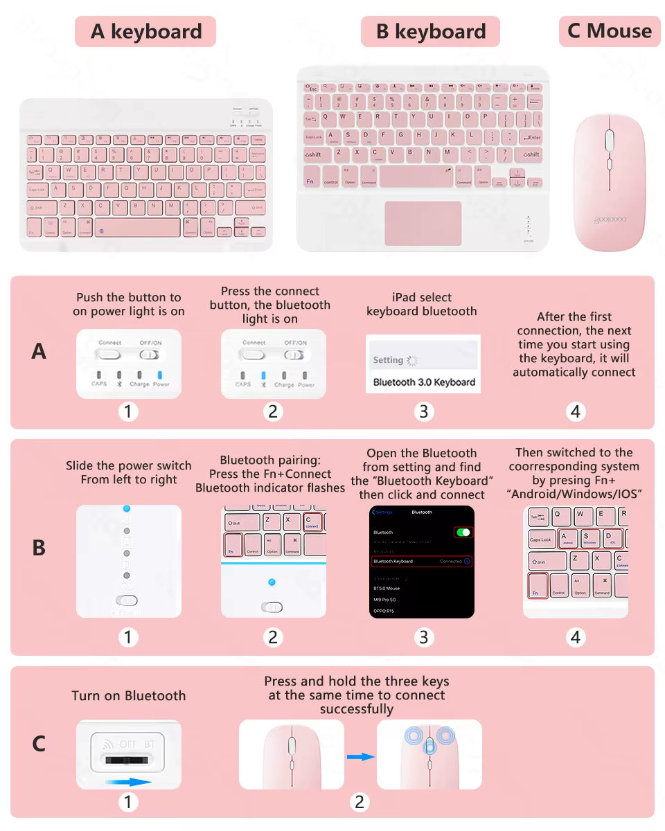 Bluetooth Keyboard for Ipad Pro 11Mini Bluetooth Teclado Wireless Keyboard and Mouse for Samsung Xiaomi Touchpad Ipad Keyboards