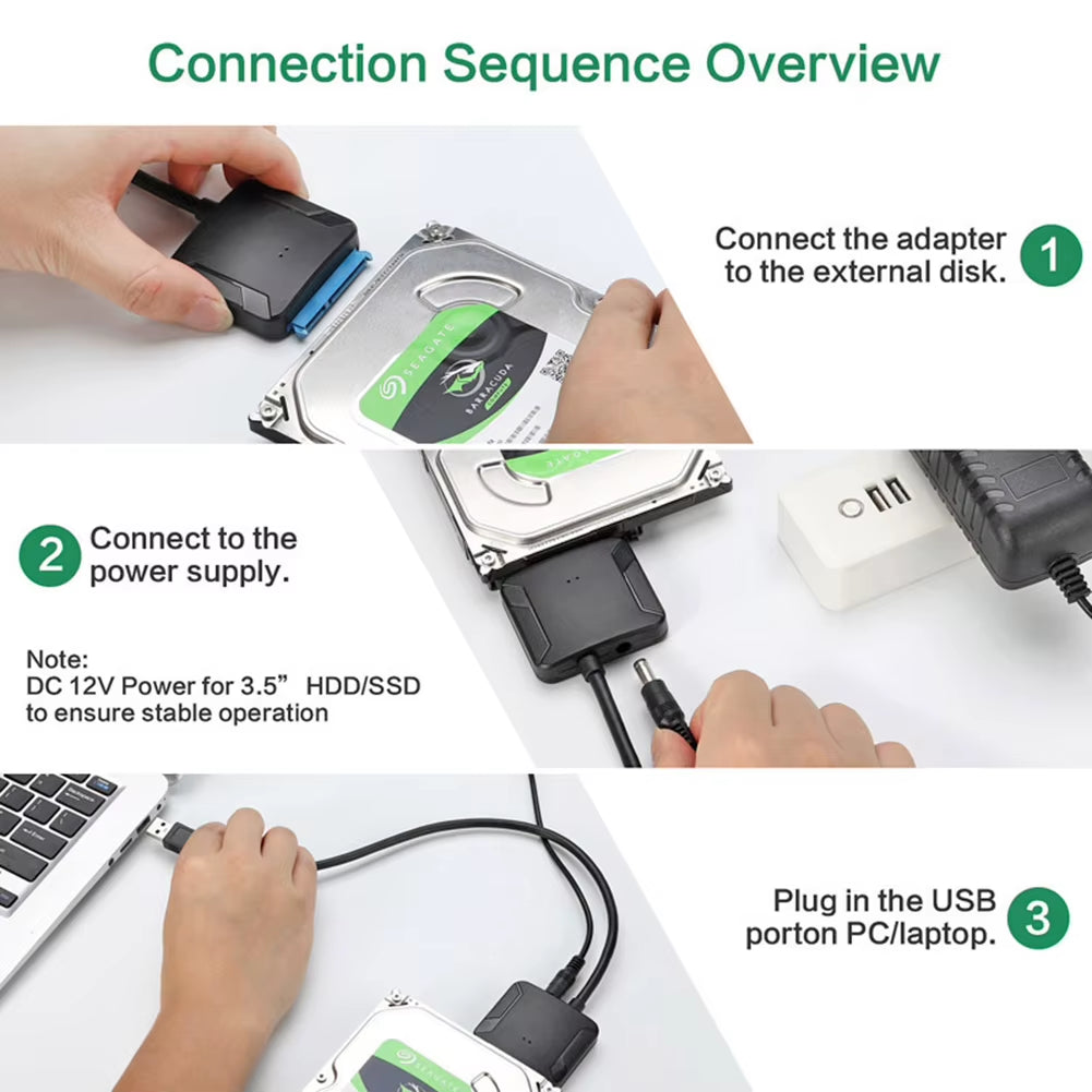 Portable USB 3.0 to SATA Convert Cable Durable Fast Transmission Support 2.5/3.5 Inch External SSD HDD Hard Drive Adapter