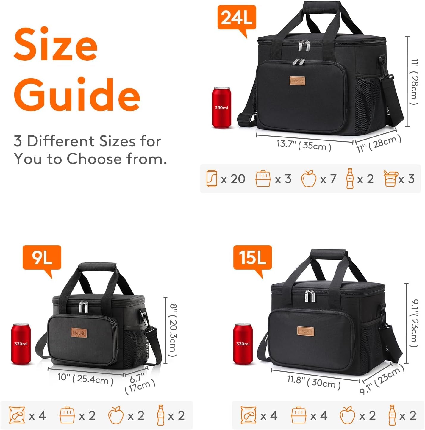 Lunch Bag for Men, Insulated Lunch Box Leakproof Soft Cooler Cooling Tote for Adult Women, Waterproof Reusable Lunch Bags for Work Office Outdoor Picnic Camping, Black, 12-Can (9L)