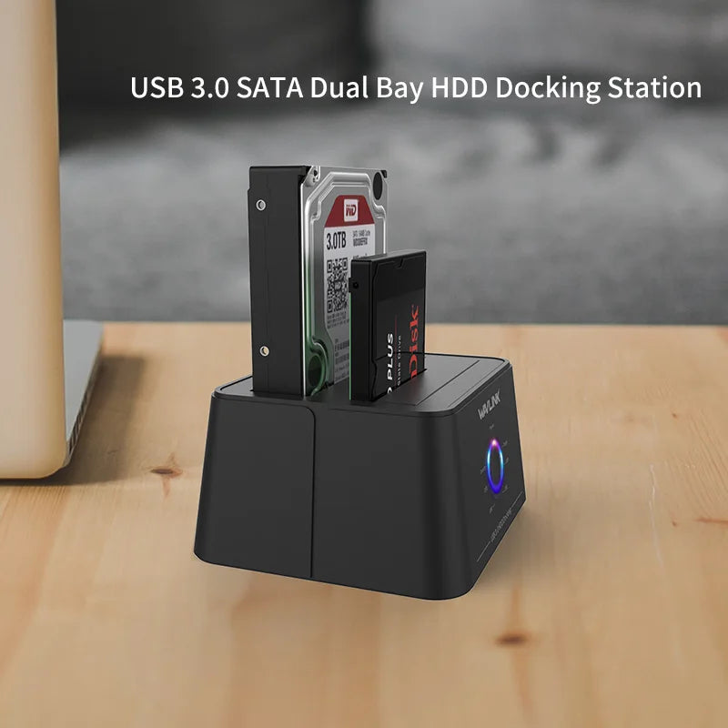 High Speed USB 3.0 to SATA Dual Bay External Hard Drive Docking Station 5Gbps for 2.5/3.5" SSD HDD Fast Offline Clone