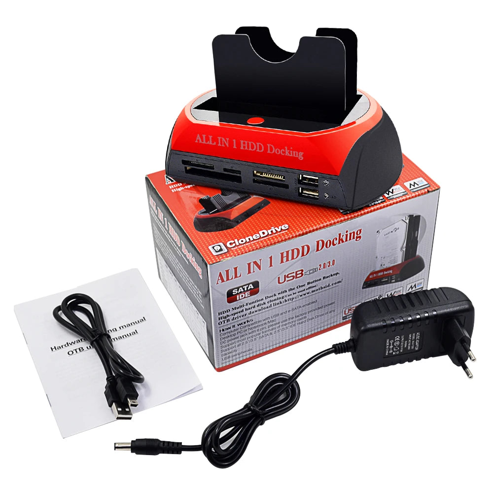 All in 1 HDD Docking Station USB 2.0 to 2.5" 3.5" IDE SATA Esata External HD Box Hard Disk Drive Enclosure Card Reader