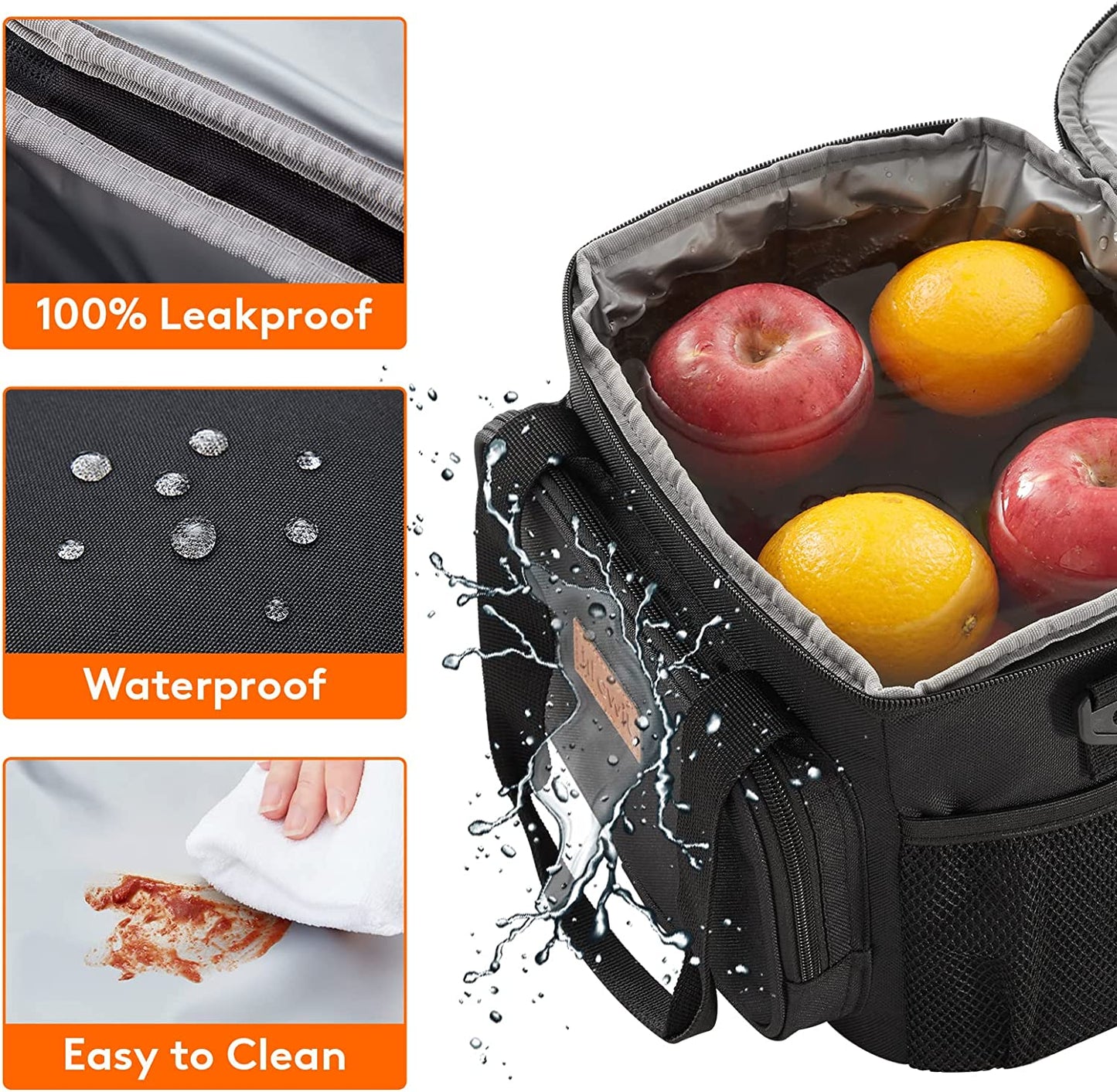 Lunch Bag for Men, Insulated Lunch Box Leakproof Soft Cooler Cooling Tote for Adult Women, Waterproof Reusable Lunch Bags for Work Office Outdoor Picnic Camping, Black, 12-Can (9L)