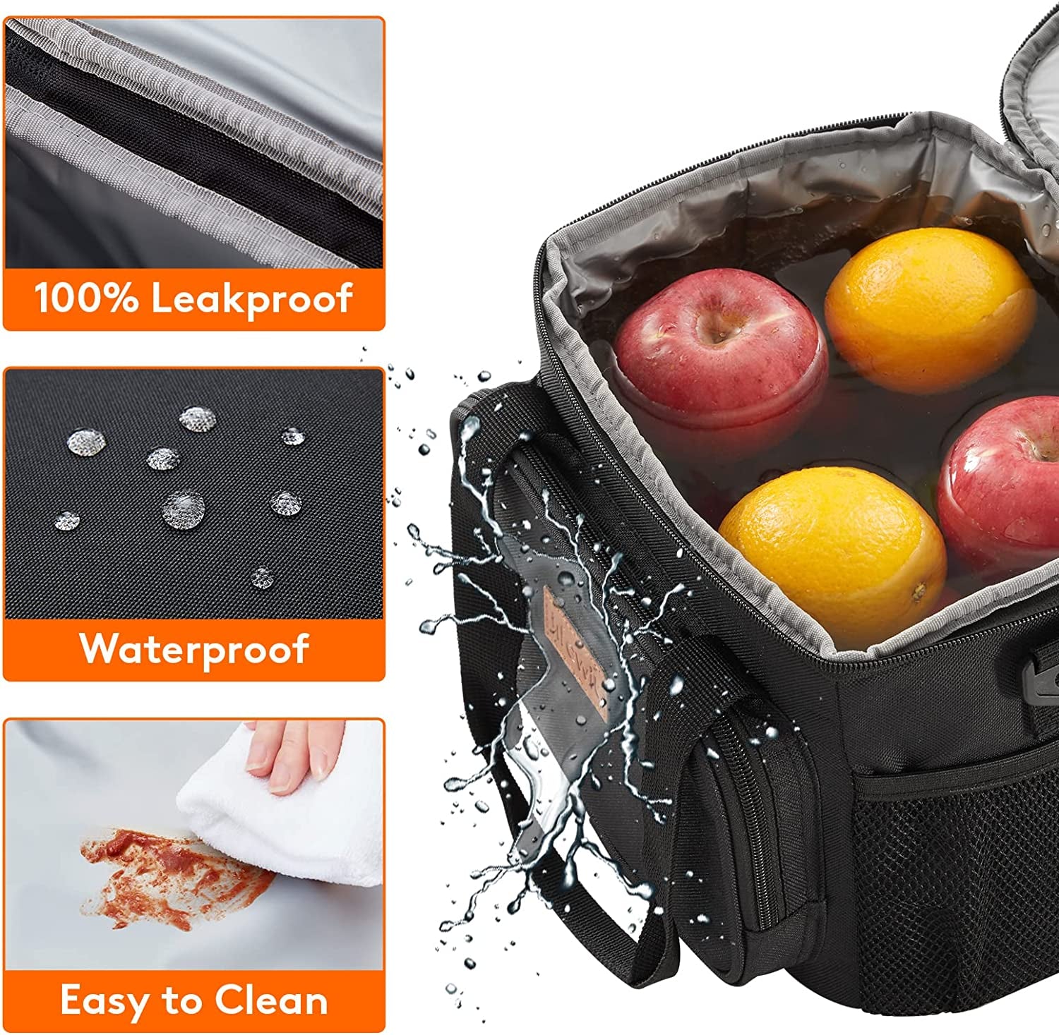 Lunch Bag for Men, Insulated Lunch Box Leakproof Soft Cooler Cooling Tote for Adult Women, Waterproof Reusable Lunch Bags for Work Office Outdoor Picnic Camping, Black, 12-Can (9L)