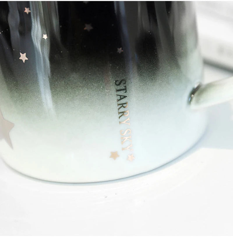 Light Luxury Painted Gold Ceramic Mug,Korean Style Black Mugs,Moon Coffee Cup Creative Mugs Business Office Cup Drinkware