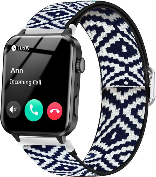 Compatible with IOWODO R30 Pro Bands,  20Mm Stretch Elastics Adjustable Strap Compatible with IOWODO R30 Pro / TOUCHELEX Gaea Series K802 1.28 Smart Watch / RLQA 54 1.83" Smart Watch (Rhomboid