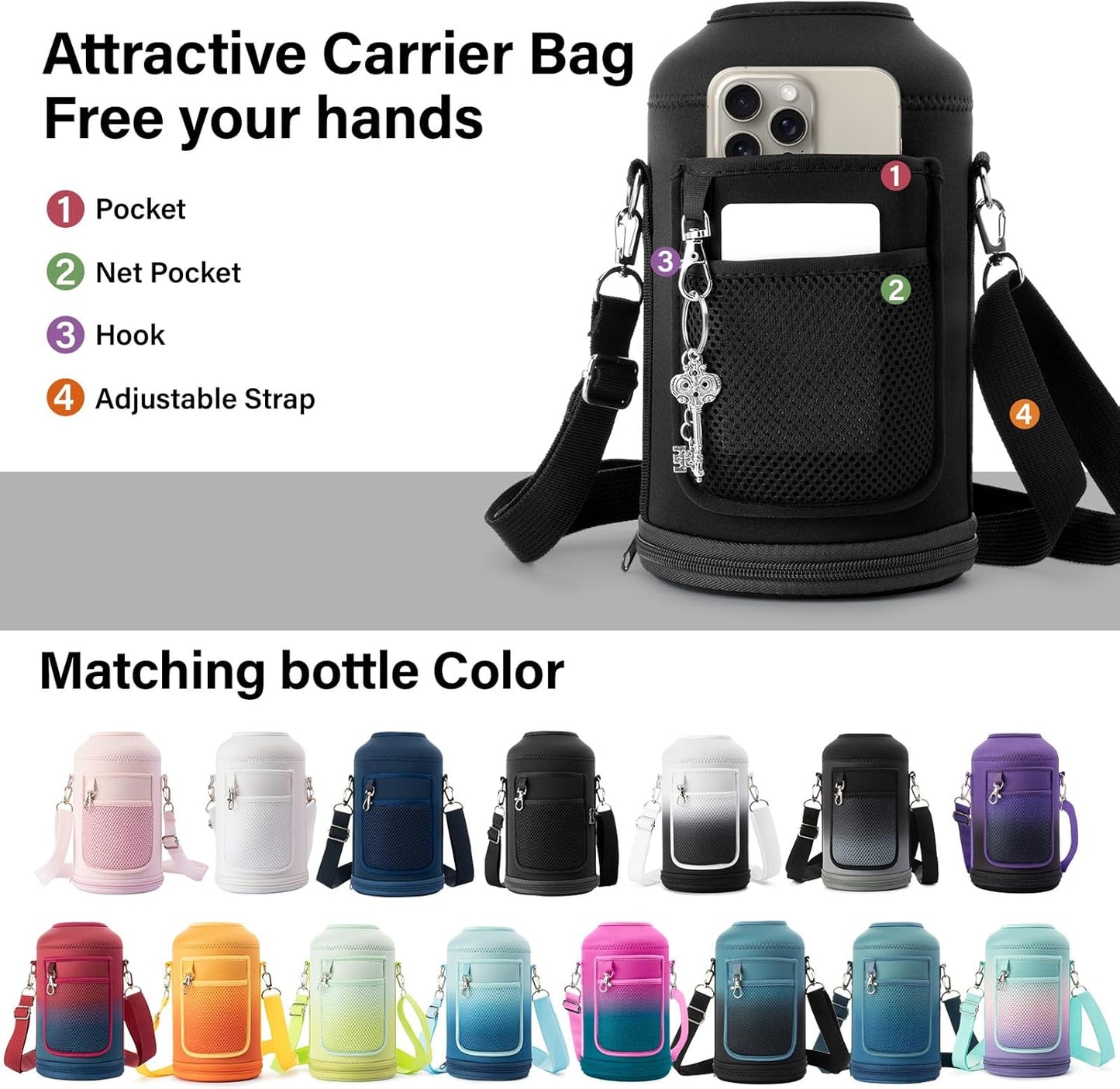 Insulated Water Bottle 64Oz - Multiple Insulation Vacuum Sealed - Portable Sports Half Gallon Metal Water Jug for Outdoor Adventure, Gym, and Daily Use - Leak Proof & Non-Bpa 64 OZ