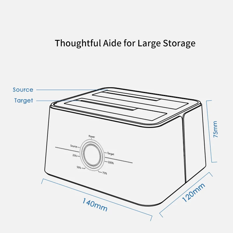High Speed USB 3.0 to SATA Dual Bay External Hard Drive Docking Station 5Gbps for 2.5/3.5" SSD HDD Fast Offline Clone