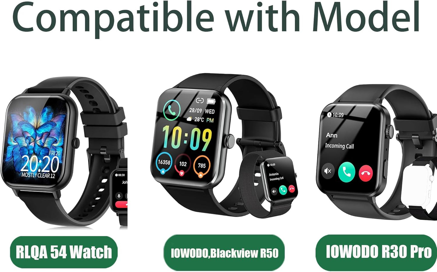 Compatible with IOWODO R30 Pro Bands,  20Mm Stretch Elastics Adjustable Strap Compatible with IOWODO R30 Pro / TOUCHELEX Gaea Series K802 1.28 Smart Watch / RLQA 54 1.83" Smart Watch (Rhomboid