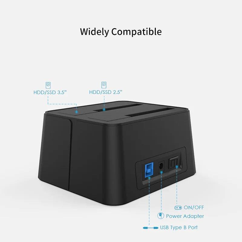 High Speed USB 3.0 to SATA Dual Bay External Hard Drive Docking Station 5Gbps for 2.5/3.5" SSD HDD Fast Offline Clone