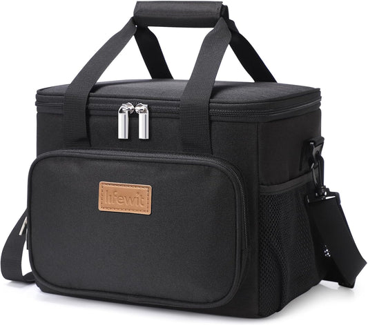 Lunch Bag for Men, Insulated Lunch Box Leakproof Soft Cooler Cooling Tote for Adult Women, Waterproof Reusable Lunch Bags for Work Office Outdoor Picnic Camping, Black, 12-Can (9L)