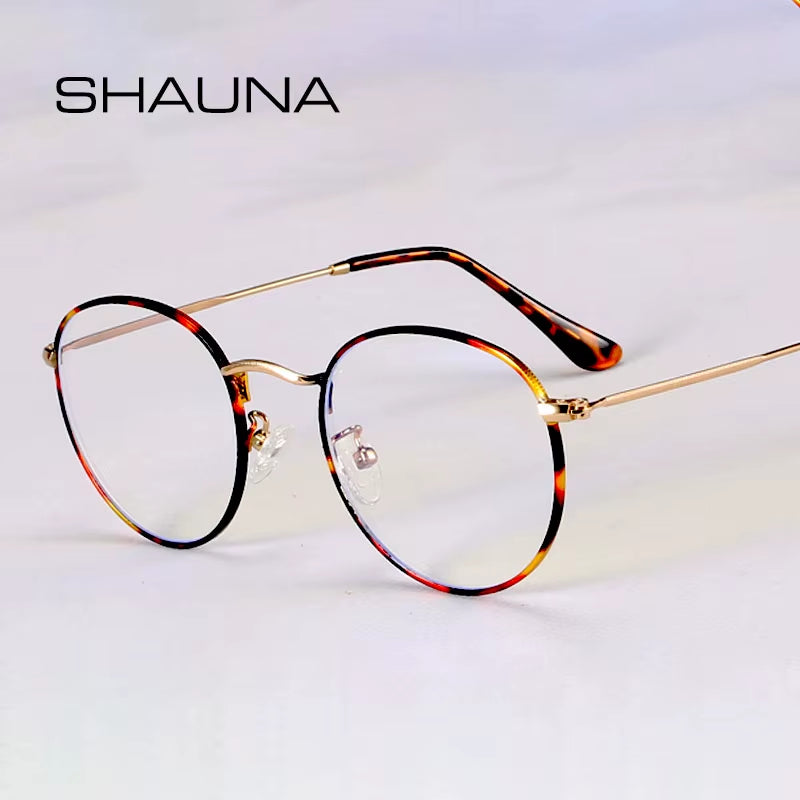 SHAUNA Classic Anti-Blue Light Glasses Frame Brand Designer Fashion round Metal Optical Frames Computer Glasses