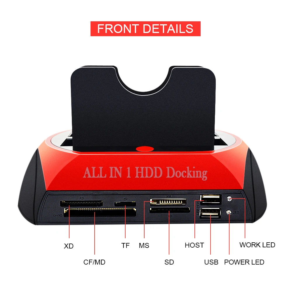 All in 1 HDD Docking Station USB 2.0 to 2.5" 3.5" IDE SATA Esata External HD Box Hard Disk Drive Enclosure Card Reader