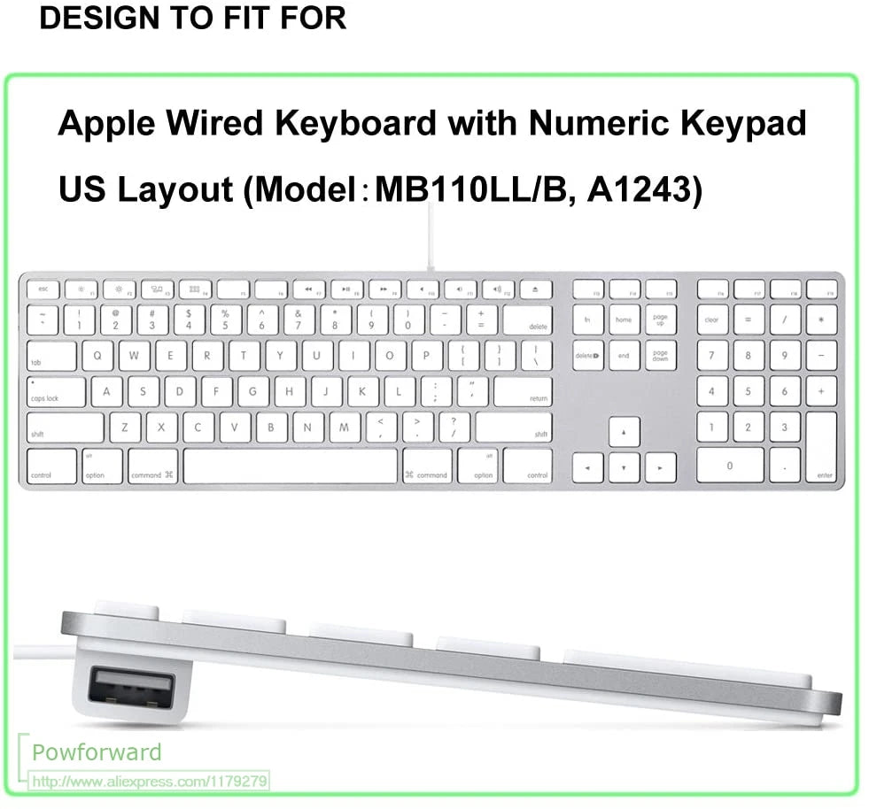 For Imac Wired Apple Keyboard A1243 A1843 MB110LL/B with Numeric Keypad US Version Silicone Keyboard Cover Protector Skin
